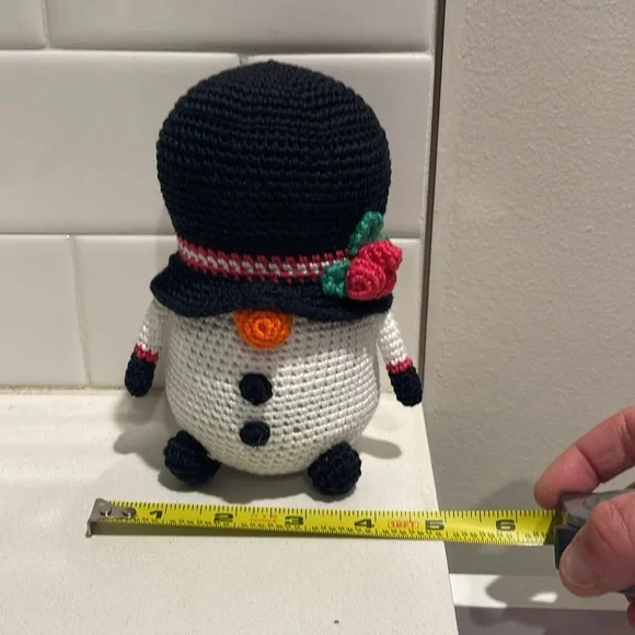 Handcrafted Snowman Gnome with Holly Winter Holiday Seasonal Christmas Crochet - Picture 9 of 10